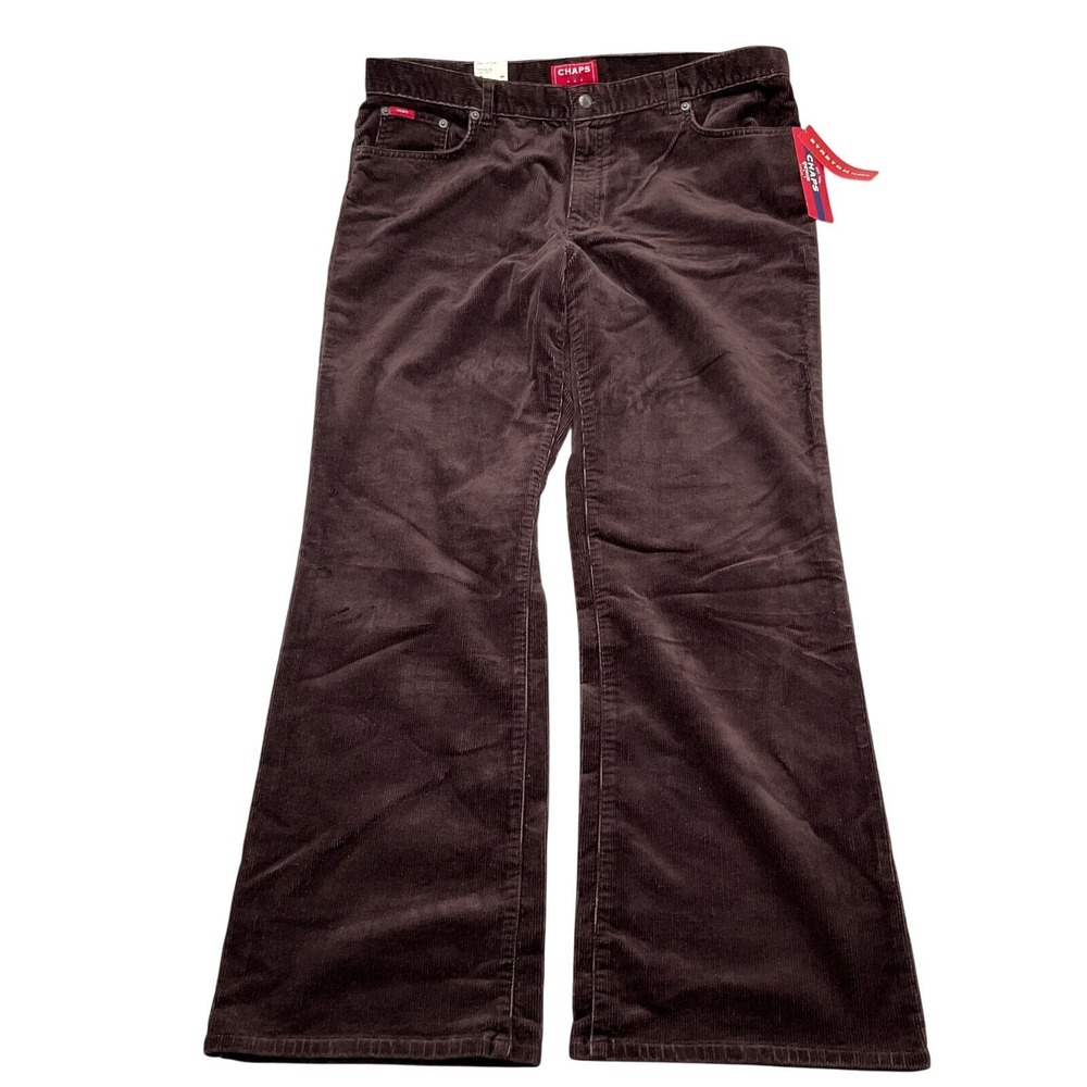 Chaps Jeans Women 16 Terrain‎ Brown Corduroy Garbo Cotton Stretch Wide Leg NWT
